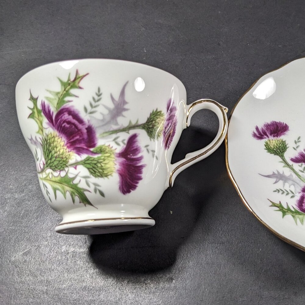 Vintage Duchess Scottish Thistle Teacup & Saucer Bone China
